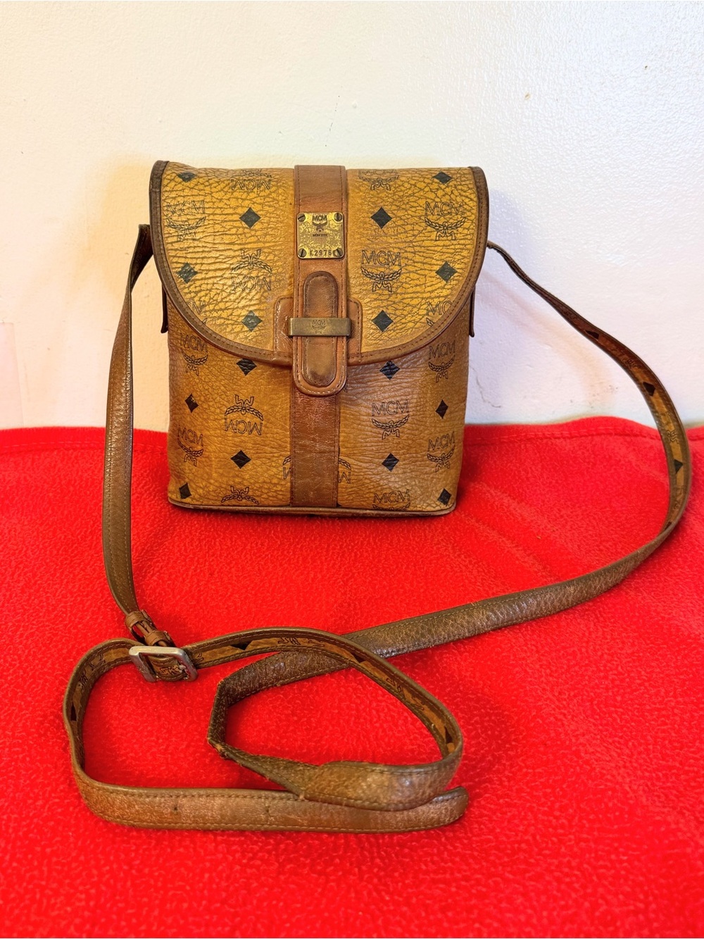 Authentic Vintage MCM Patricia Visetos Shoulder Crossbody Cognac Leather Bag